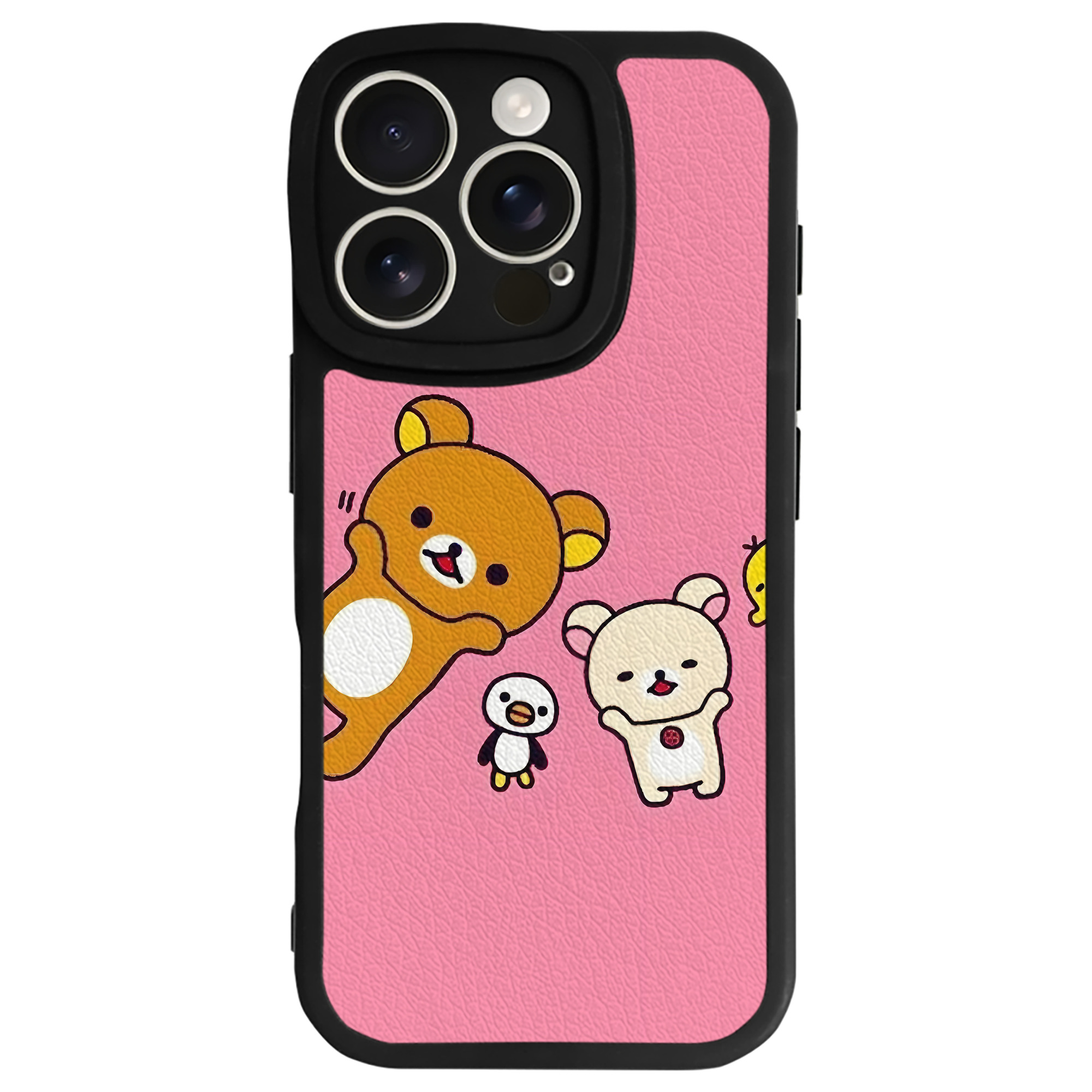 （画像用） リラックマ リラックマ キイロイトリ Rilakkuma Korilakkuma Kiiroitori 【iPhone 16シリーズ対応】シリコンスマホケース（レザー調） 材質：シリコン